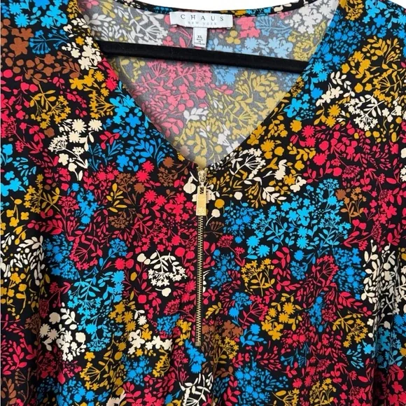 CHAUS PRETTY PRINT TOP w/PARTIAL ZIPPER  XLARGE     #T - Picture 2 of 8